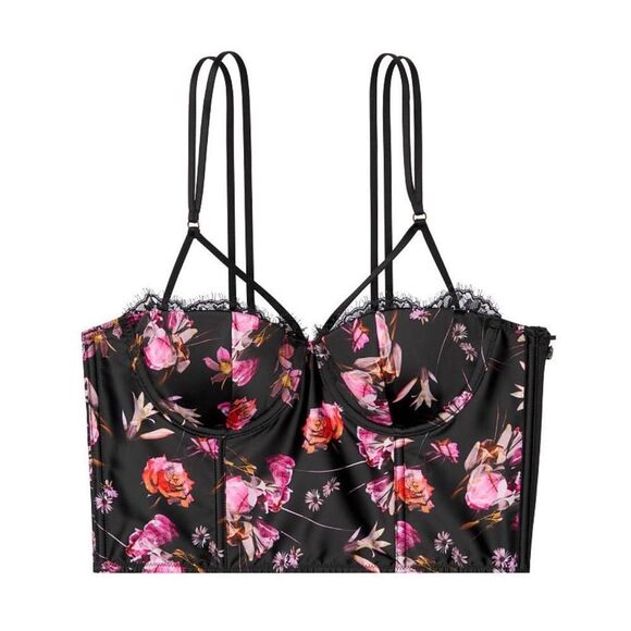 NWOT 32DDD 32F Victoria’s Secret VERY SEXY Lightly-Lined black floral Bustier VS - Picture 4 of 5